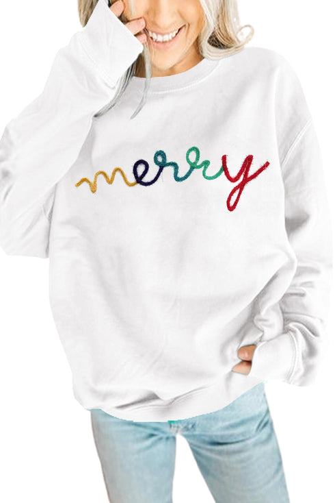 Merry Graphic Varsity Letter Holiday Crewneck Sweatshirt