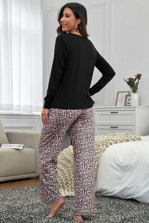 Merry Leopard Print Long Sleeve High Waist Lounge Set