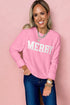 MERRY Letter Graphic Raglan Sleeve Crew Neck Sweater