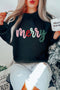 Merry Letter Print Crewneck Long Sleeve Pullover Graphic Sweatshirt