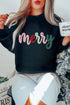 Merry Letter Print Crewneck Long Sleeve Pullover Graphic Sweatshirt