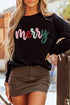 Merry Letter Print Crewneck Long Sleeve Pullover Graphic Sweatshirt