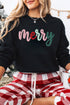 Merry Letter Print Crewneck Long Sleeve Pullover Graphic Sweatshirt