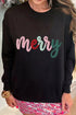 Merry Letter Print Crewneck Long Sleeve Pullover Graphic Sweatshirt