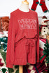 Merry Letter Print Ribbed Knit Lace Up Loungewear