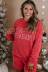 Merry Letter Print Ribbed Knit Lace Up Loungewear
