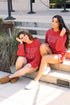 Merry Letter Print Ribbed Knit Lace Up Loungewear