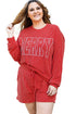 Merry Letter Print Ribbed Knit Lace Up Loungewear
