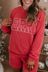 Merry Letter Print Ribbed Knit Lace Up Loungewear