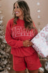 Merry Letter Print Ribbed Knit Lace Up Loungewear