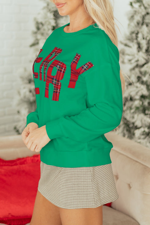 Merry Plaid Graphic Crew Neck Sweatshirt