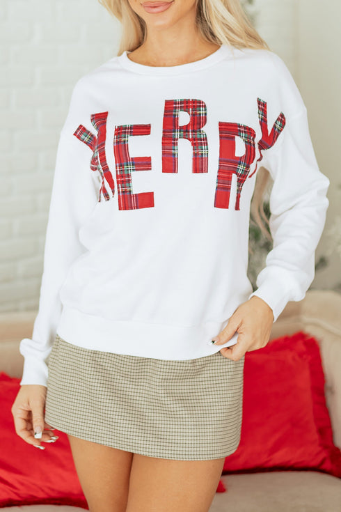 Merry Plaid Graphic Crew Neck Sweatshirt