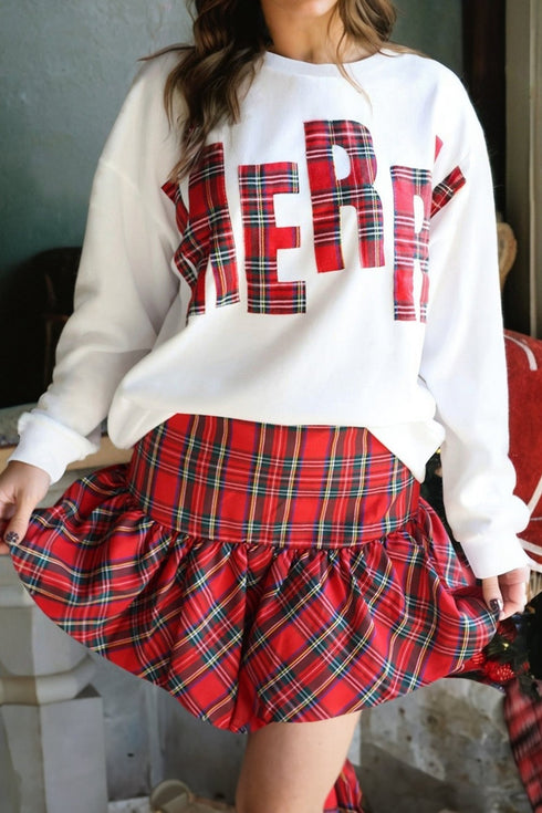 Merry Plaid Graphic Crew Neck Sweatshirt