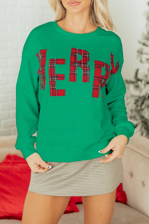 Merry Plaid Graphic Crew Neck Sweatshirt