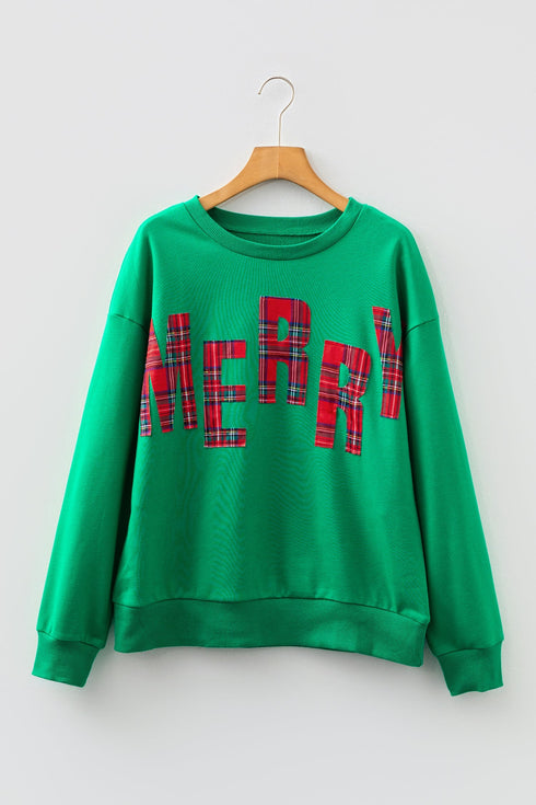 Merry Plaid Graphic Crew Neck Sweatshirt