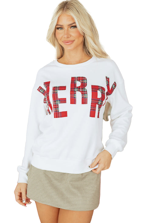 Merry Plaid Graphic Crew Neck Sweatshirt