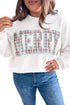 Merry Plaid Letter Applique Relaxed Long Sleeve Pullover Top