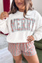 Merry Plaid Letter Applique Relaxed Long Sleeve Pullover Top