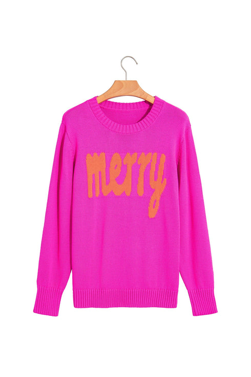 Merry Print Ribbed Trim Round Neck Loose Fit Sweater