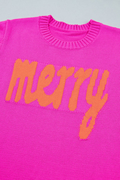 Merry Print Ribbed Trim Round Neck Loose Fit Sweater