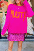 Merry Print Ribbed Trim Round Neck Loose Fit Sweater