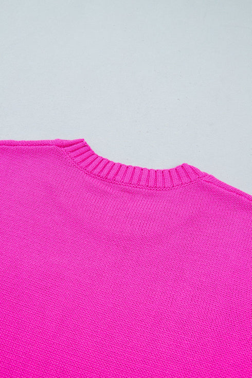 Merry Print Ribbed Trim Round Neck Loose Fit Sweater