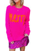 Merry Print Ribbed Trim Round Neck Loose Fit Sweater