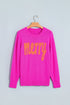 Merry Print Ribbed Trim Round Neck Loose Fit Sweater