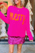 Merry Print Ribbed Trim Round Neck Loose Fit Sweater