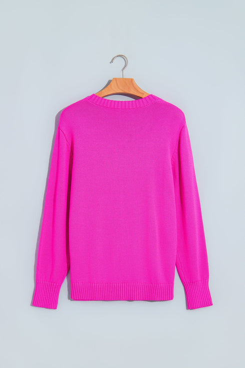 Merry Print Ribbed Trim Round Neck Loose Fit Sweater