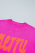 Merry Print Ribbed Trim Round Neck Loose Fit Sweater