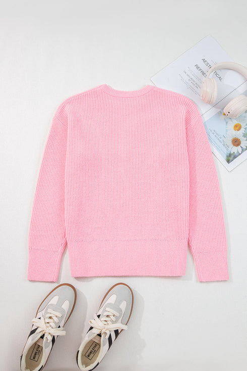 Merry Script And Candy Cane Graphic Ribbed Sweater