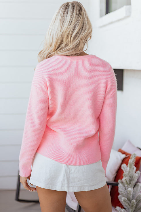 Merry Script And Candy Cane Graphic Ribbed Sweater
