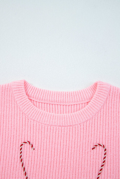 Merry Script And Candy Cane Graphic Ribbed Sweater