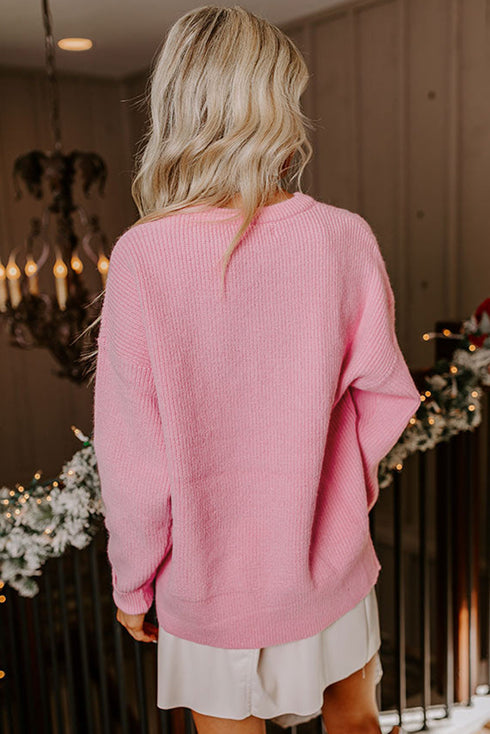 Merry Script And Candy Cane Graphic Ribbed Sweater