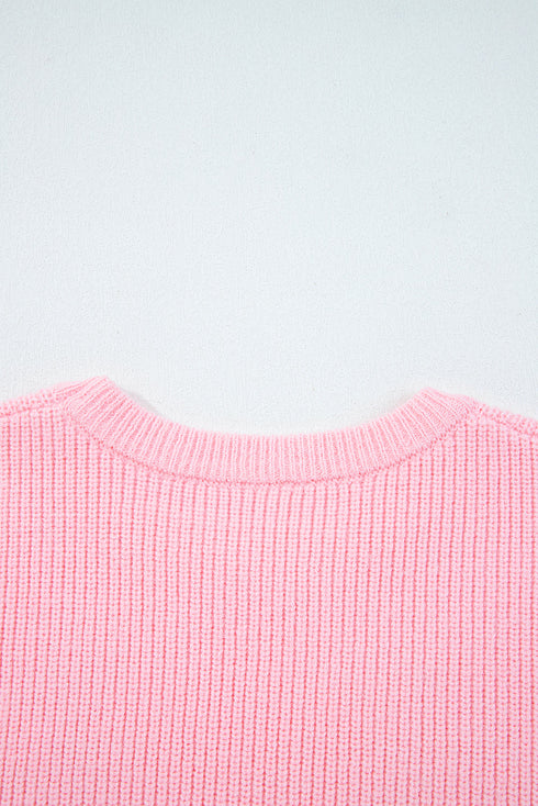 Merry Script And Candy Cane Graphic Ribbed Sweater