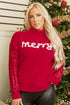 Merry Script Graphic Sequin Sleeve Turtleneck Sweater