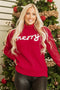 Merry Script Graphic Sequin Sleeve Turtleneck Sweater