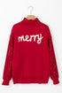 Merry Script Graphic Sequin Sleeve Turtleneck Sweater