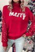 Merry Script Graphic Sequin Sleeve Turtleneck Sweater