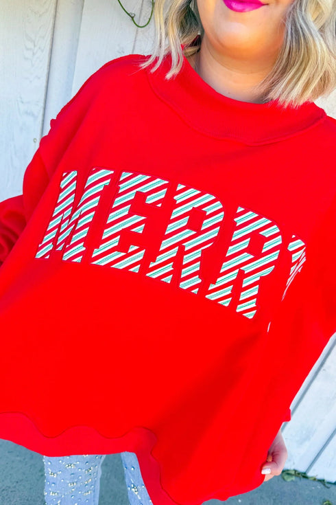 Merry Slogan Embroidered Stand Neck Long Sleeve Shift Sweatshirt