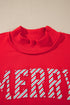 Merry Slogan Embroidered Stand Neck Long Sleeve Shift Sweatshirt