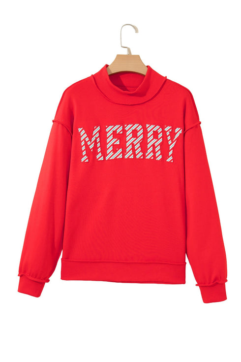 Merry Slogan Embroidered Stand Neck Long Sleeve Shift Sweatshirt