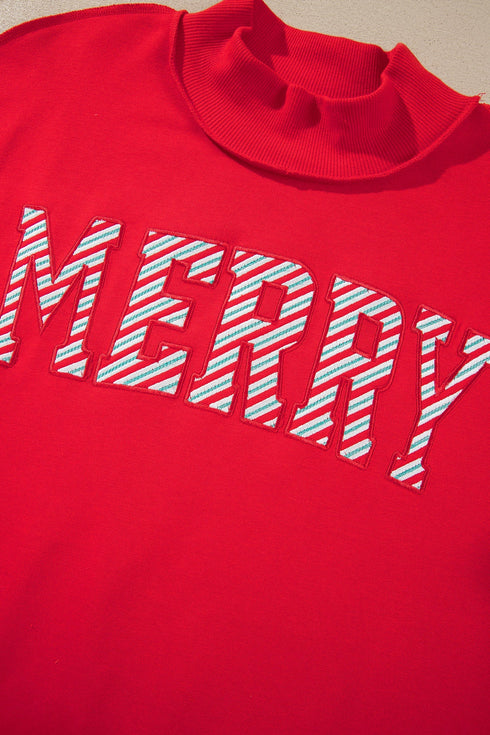 Merry Slogan Embroidered Stand Neck Long Sleeve Shift Sweatshirt