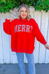 Merry Slogan Embroidered Stand Neck Long Sleeve Shift Sweatshirt