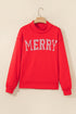 Merry Slogan Embroidered Stand Neck Long Sleeve Shift Sweatshirt