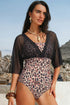 Mesh Patchwork V Neck Half Sleeve One Piece Swimsuit