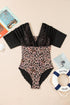 Mesh Patchwork V Neck Half Sleeve One Piece Swimsuit