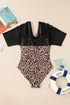 Mesh Patchwork V Neck Half Sleeve One Piece Swimsuit