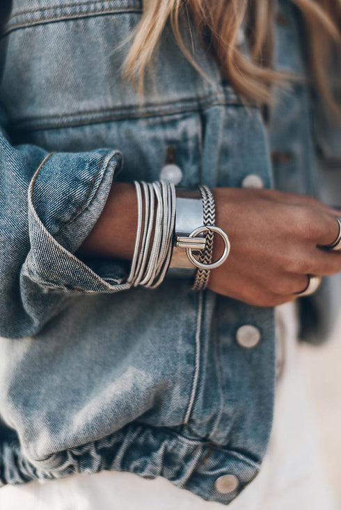 Metal Buttons Flap Pocket Drop Shoulder Denim Jacket